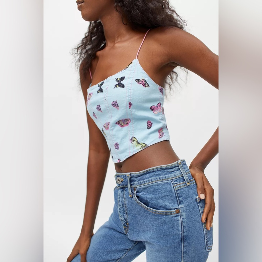 UO Bungee Bustier Butterfly Cropped Top